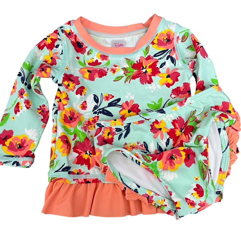 Ruffle Butts Floral Rash Guard 2 pIece‎ Swim Size 6-12 M